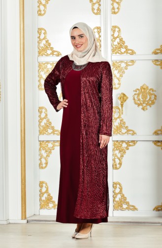 Claret red İslamitische Avondjurk 1061-02