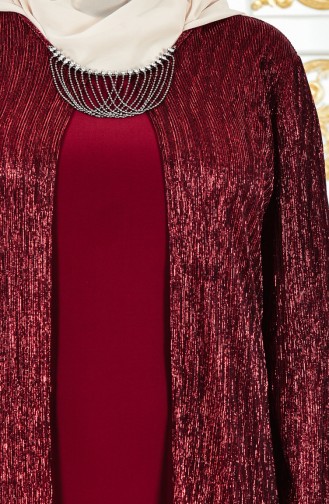 Large Size Necklace Dress 1061-02 Claret Red 1061-02