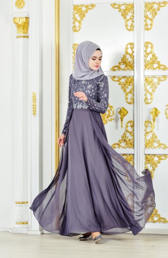 Smoke-Colored Hijab Evening Dress 1287-01