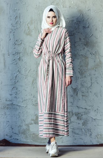 Striped Dress 3892C-01 Gray Bordeaux 3892C-01