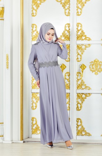 Gray Hijab Evening Dress 1282-01