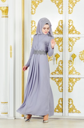 Guipure Evening Dress 1282-01 Gray 1282-01