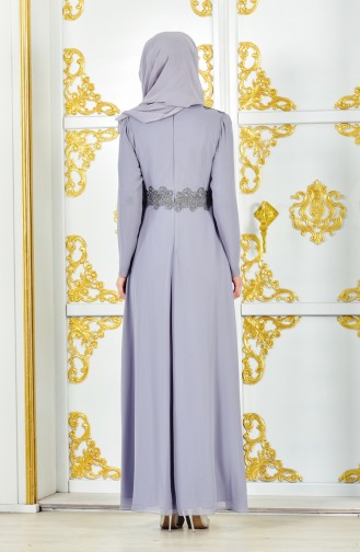 Gray Hijab Evening Dress 1282-01