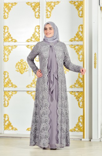 Robe de Soirée Grande Taille 4001-03 Gris 4001-03