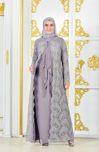 Robe de Soirée Grande Taille 4001-03 Gris 4001-03