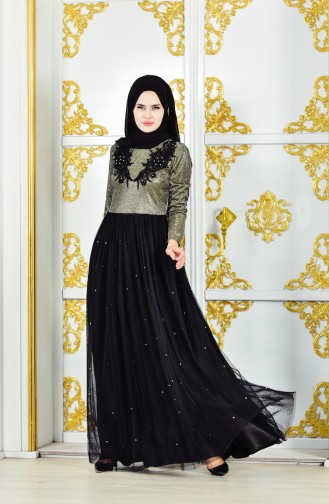 Khaki Hijab Evening Dress 31558-02