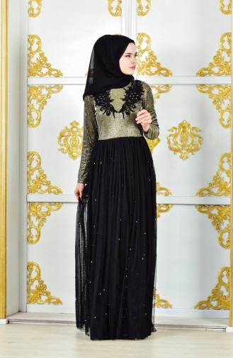 Khaki Hijab Evening Dress 31558-02