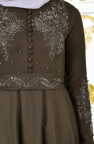 فستان سهرة بتصميم حزام للخصر مُزين باحجار لامعة 1011-07 لون اخضر كاكي 1011-07