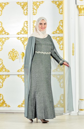 Large Size Caped Silvery Dress 1275-02 Khaki 1275-02