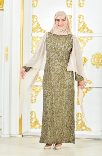 Large Size Lace V-neck Evening Dress 1278-01 Khaki 1278-01