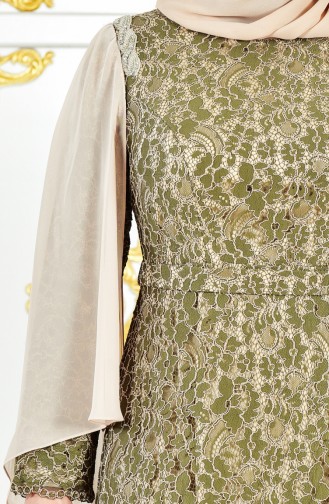 Large Size Lace V-neck Evening Dress 1278-01 Khaki 1278-01