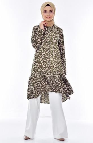 Patterned Asymmetric Tunic 50470A-02 Khaki 50470A-02