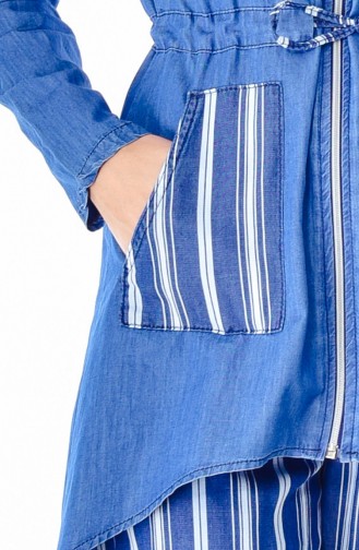 طقم جينز من قطعتين بتصميم قطن طبيعي 0713-01 لون أزرق جينز 0713-01
