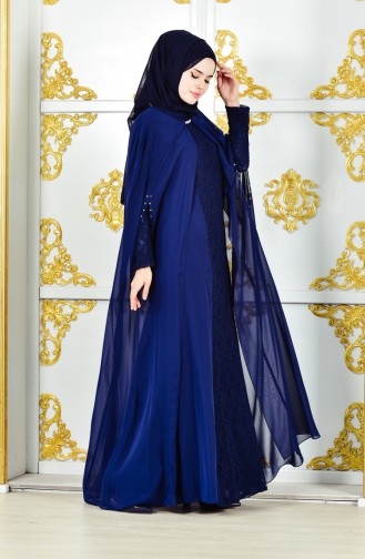 Robe de Soirée Pélerine 1220-01 Bleu Marine 1220-01