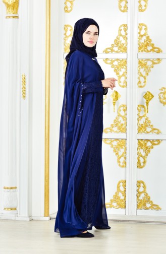 Robe de Soirée Pélerine 1220-01 Bleu Marine 1220-01