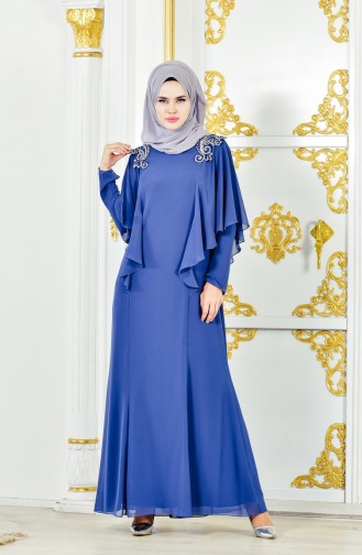 Robe de Soirée Bordée 1285-02 Bleu Marine 1285-02