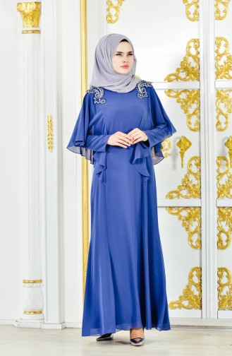 Robe de Soirée Bordée 1285-02 Bleu Marine 1285-02