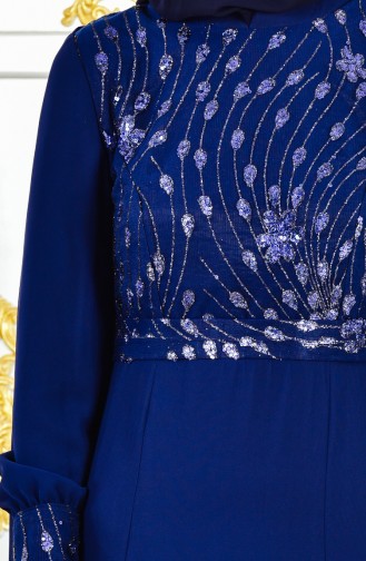 فستان سهرة بتصميم حزام للخصر مُزين بالترتر 1286-02 لون كحلي 1286-02