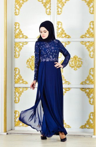 Robe de Soirée a Paillettes 1287-02 Bleu Marine 1287-02