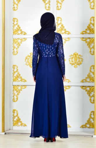 Robe de Soirée a Paillettes 1287-02 Bleu Marine 1287-02