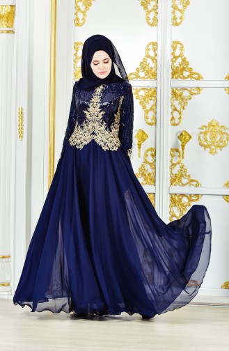 Robe de Soirée a Paillettes 8035-02 Bleu Marine 8035-02