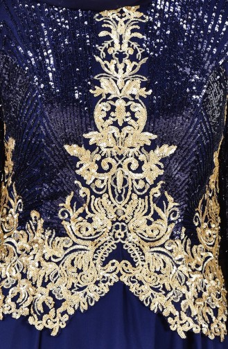 Robe de Soirée a Paillettes 8035-02 Bleu Marine 8035-02