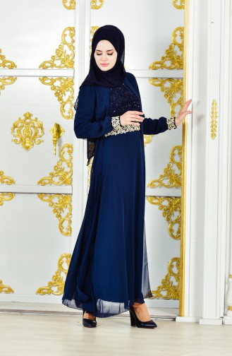 Navy Blue Hijab Dress 52700-05