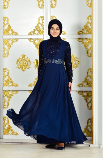Navy Blue Hijab Dress 52701-05