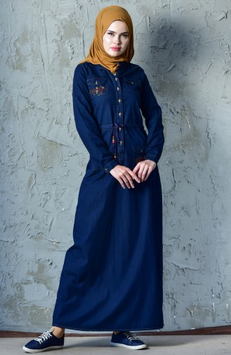 Navy Blue İslamitische Jurk 9200-01