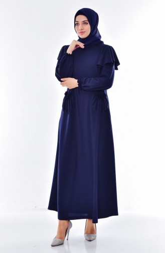 Ruffled Pocket Dress 3320-04 Navy Blue 3320-04