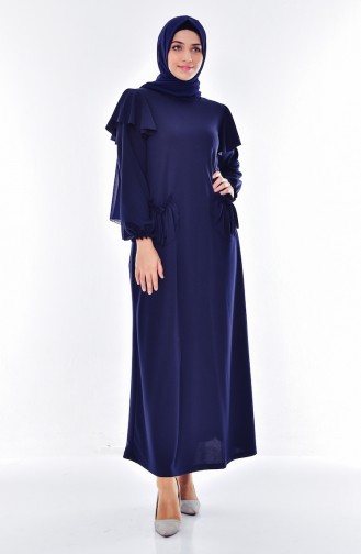 Ruffled Pocket Dress 3320-04 Navy Blue 3320-04