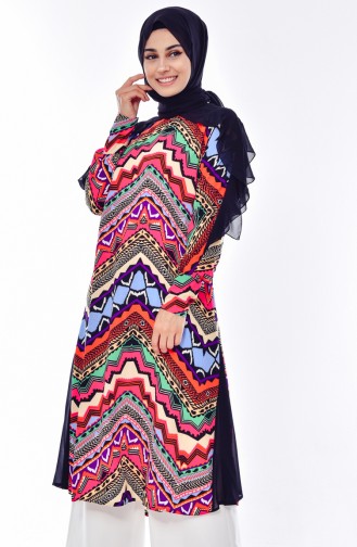 Patterned Long Tunic 013231-01 Purple Fuchsia 013231-01