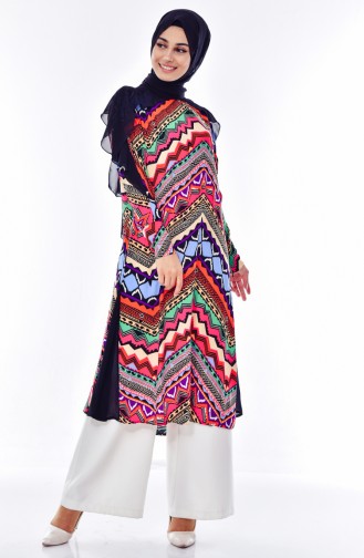 Patterned Long Tunic 013231-01 Purple Fuchsia 013231-01