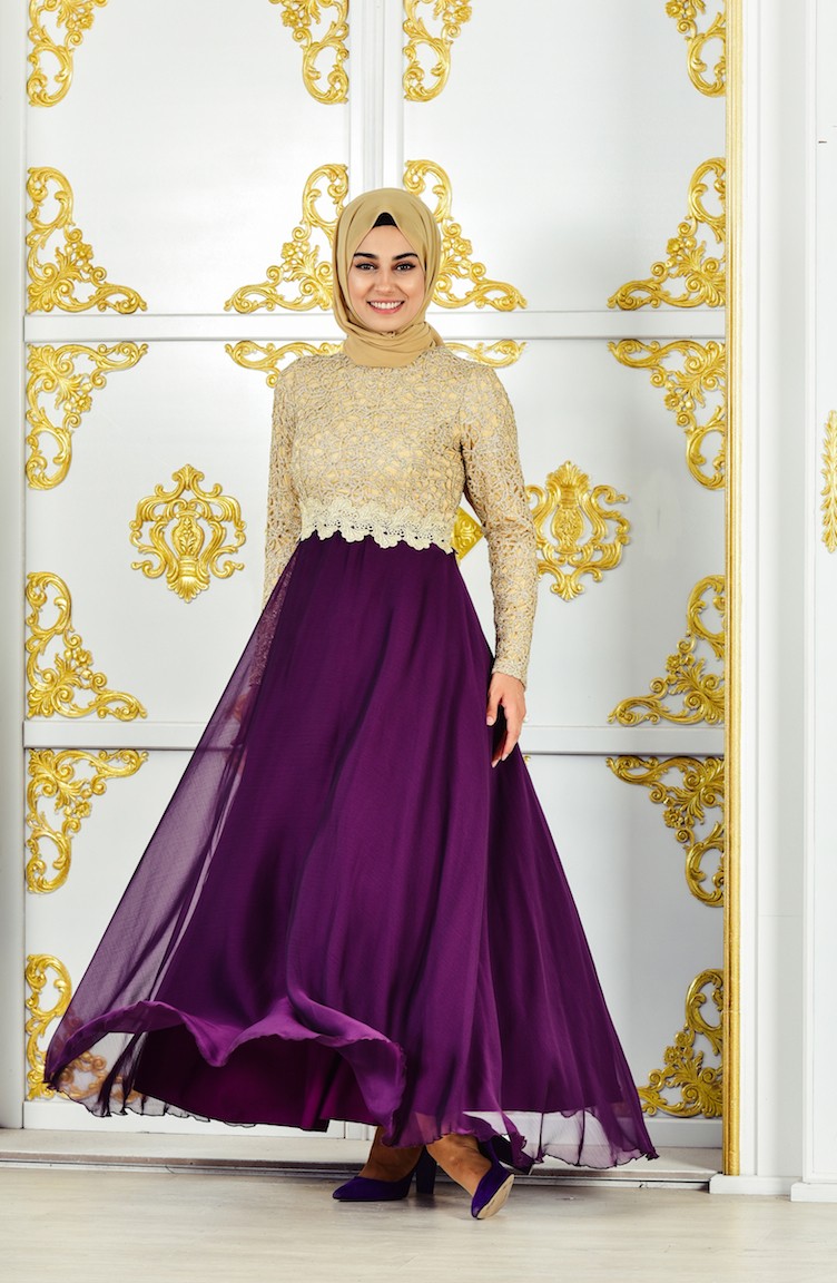 فساتين سهرة بتصميم اسلامي أرجواني 1013 02 Sefamerve