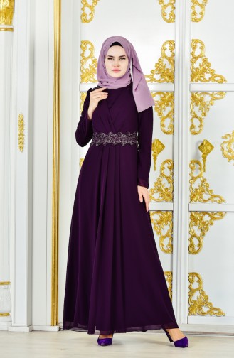Guipure Evening Dress 1282-02 Purple 1282-02