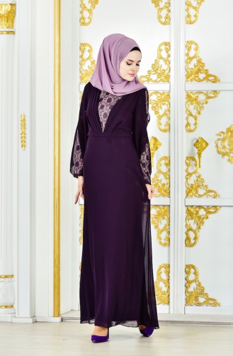 Lace Evening Dress 1284-02 Purple 1284-02
