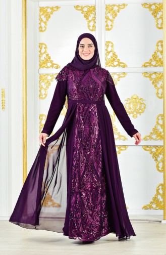 فستان يتميز بتفاصيل من الترتر بمقاسات كبيرة 4000A-01 لون بنفسجي 4000A-01