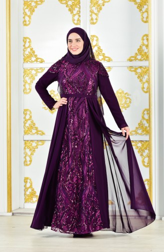 Plus Size Sequined Evening Dress 4000A-01 Purple 4000A-01