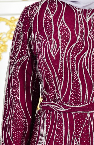 فستان سهرة بتفاصيل لامعة بمقاسات كبيرة1274-01 لون ارجواني 1274-01