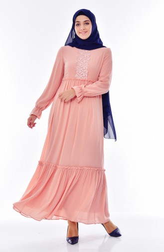 Powder Hijab Evening Dress 8132-03