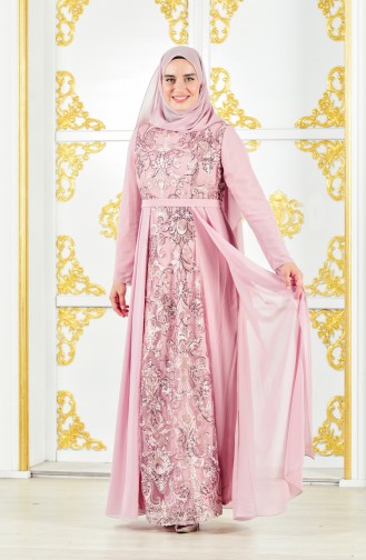 Powder Hijab Evening Dress 4000-01