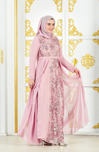 Powder Hijab Evening Dress 4000-01