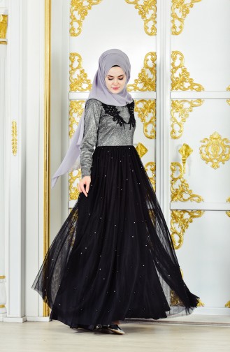 Guipure Evening Dress 31558-01 Silver Black 31558-01