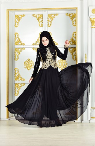 Robe de Soirée a Paillettes 8035-05 Noir 8035-05