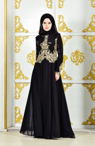 Robe de Soirée a Paillettes 8035-05 Noir 8035-05