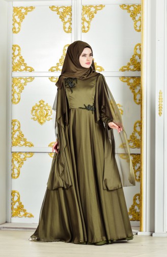 Besticktes Abendkleid mit Spitzen 0159-01 Khaki Grün 0159-01