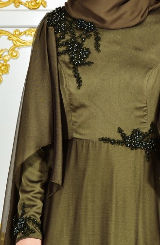 Stone Embroidered Evening Dress 0159-01 Khaki Green 0159-01