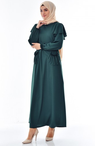 Geraftes Kleid mit Tasche 3320-02 Smaragdgrün 3320-02