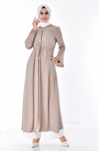 Abaya a Fermeture et Capuche 2523-06 Vison Clair 2523-06