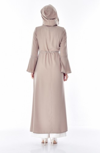 Abaya a Fermeture et Capuche 2523-06 Vison Clair 2523-06